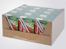 Packaging machine for brik with straw, tray and film packaging